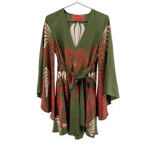La Doublej 'Magnifico' Green Silk Belted Printed Mini Dress Size S